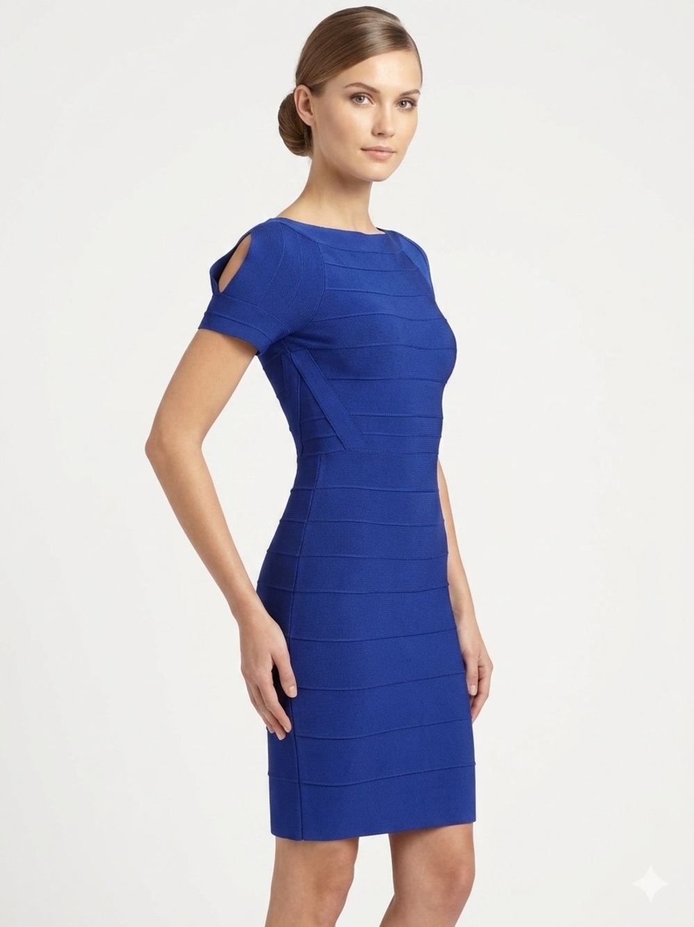 Herve Leger Royal Blue Short Sleeve Bandage Bodycon Dress XXS
